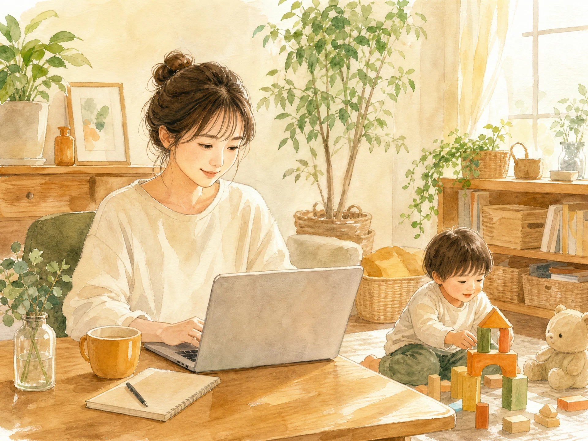 シングルマザーの副業・在宅ワークのイメージイラスト