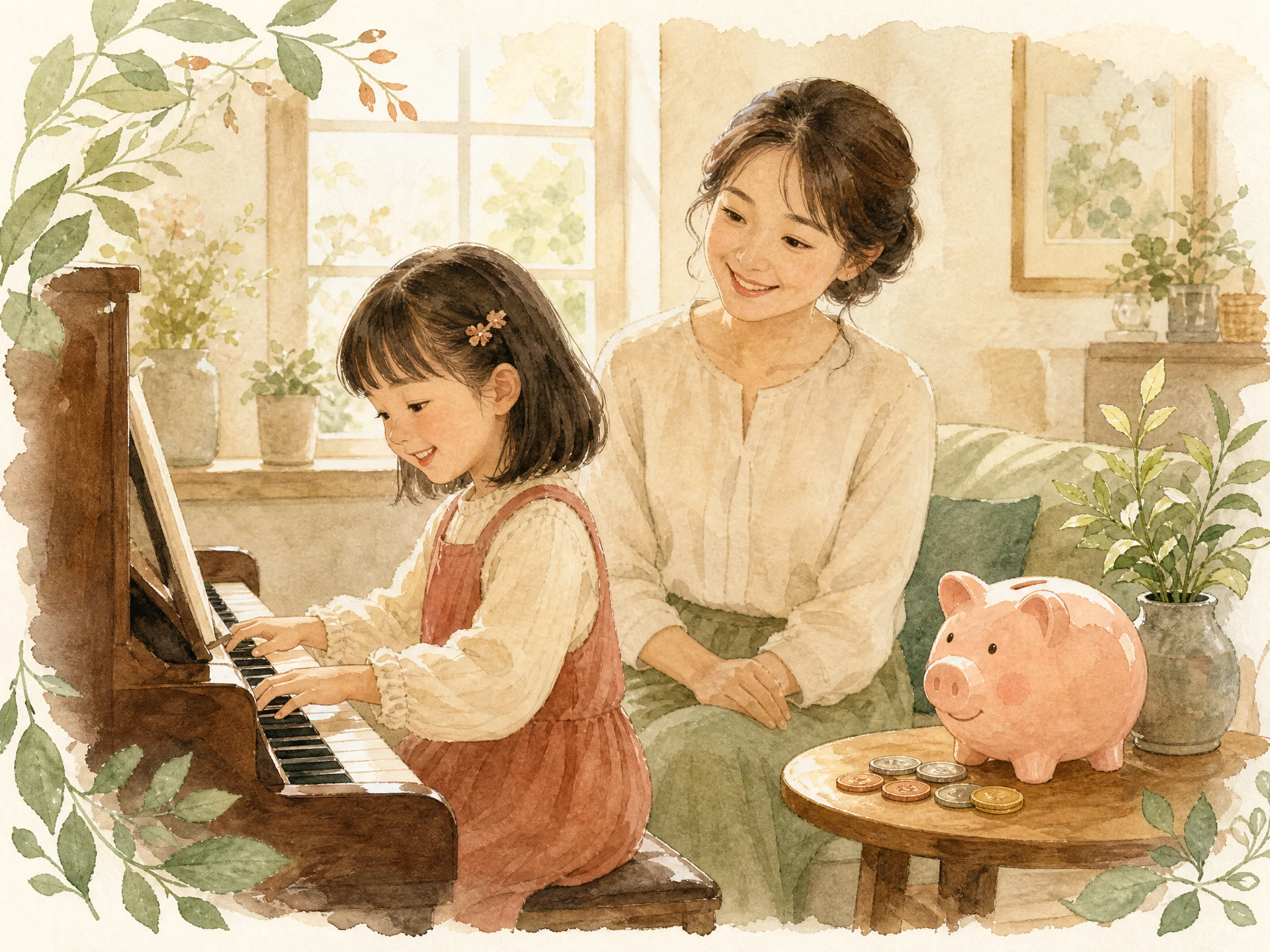 子どもの習い事、お金の工夫のイメージイラスト