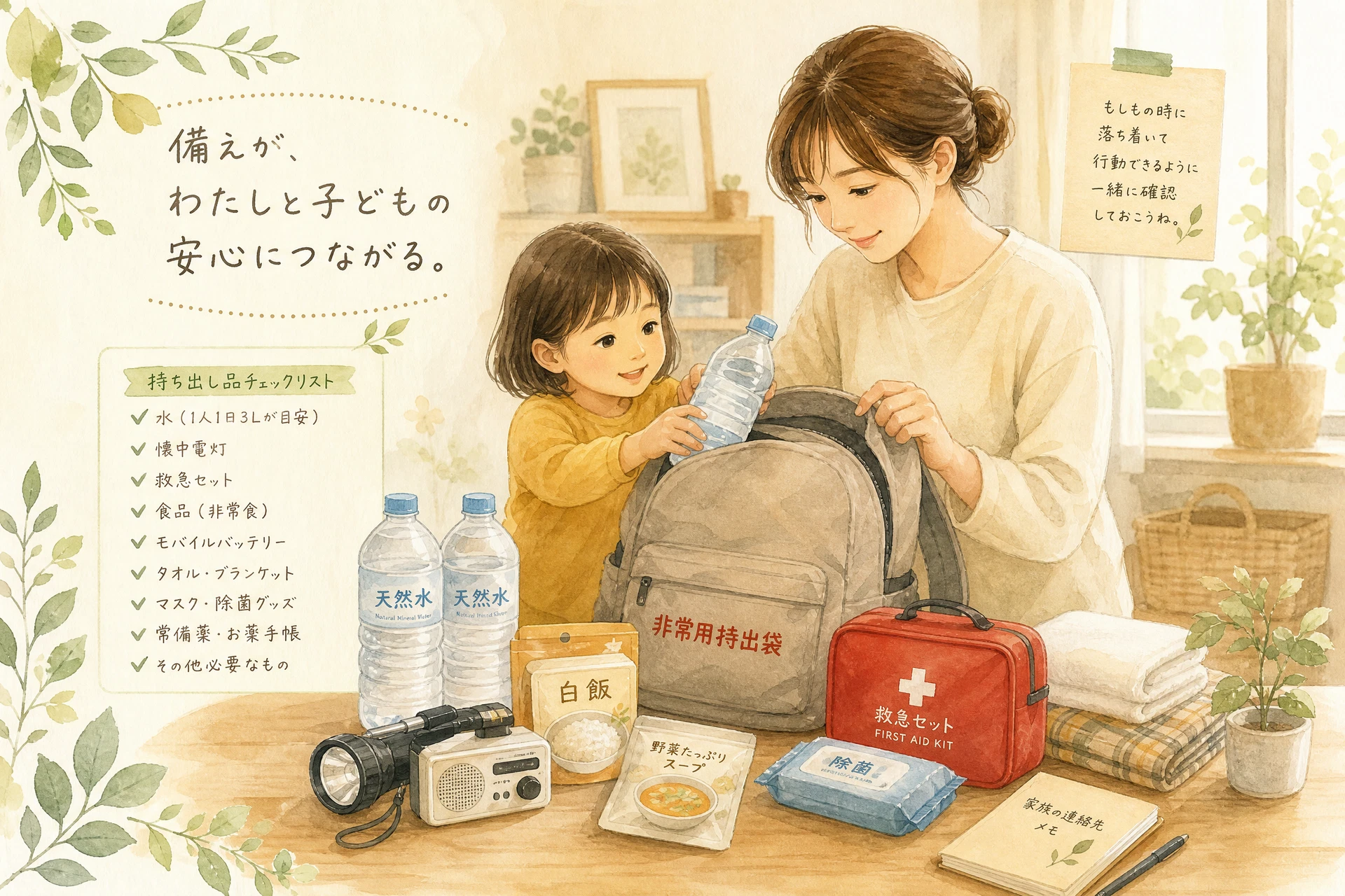 ひとり親の災害への備えのイメージイラスト