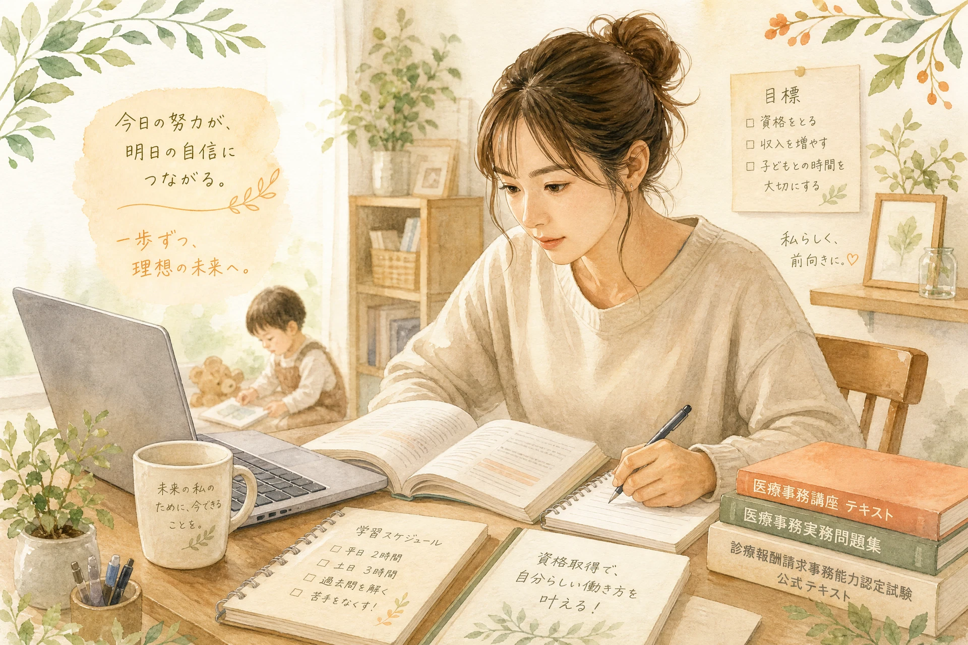 シングルマザーのスキルアップ・資格取得のイメージイラスト